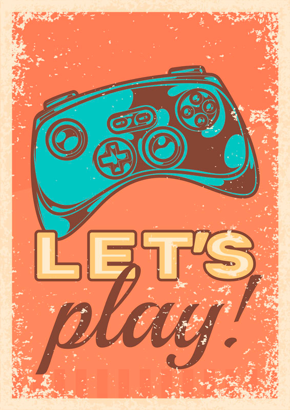 Video game poster let's play vintage style - TenStickers