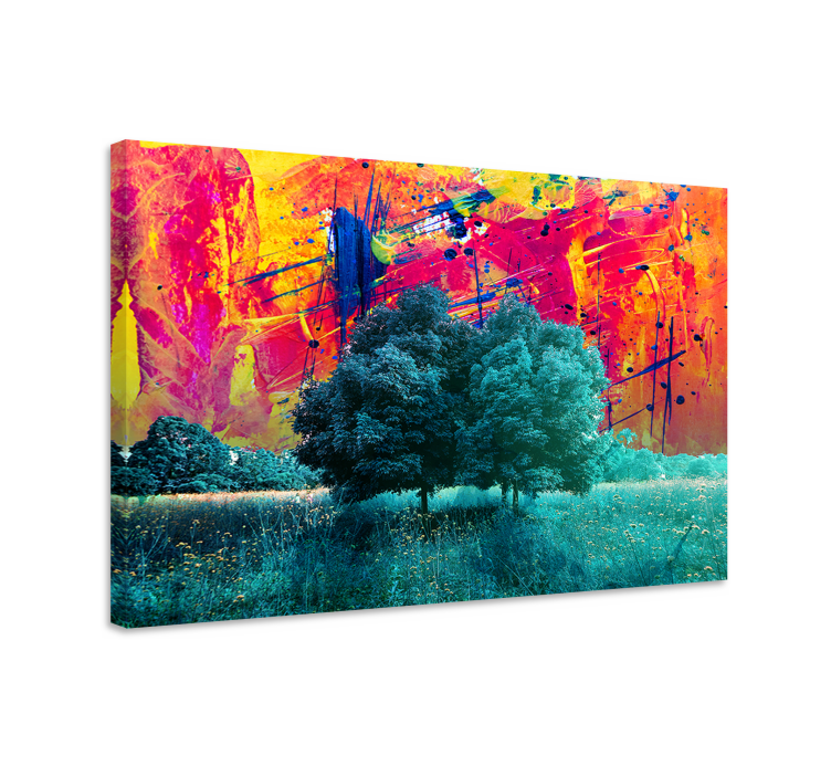 Colorful field landscape with trees canvas art - TenStickers
