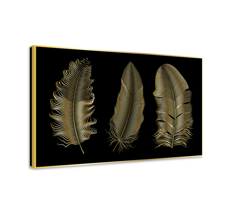 Feather canvas wall art gold leaf creations - TenStickers