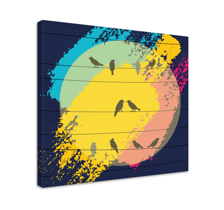 Retro circle silhouettes bird canvas wall art - TenStickers