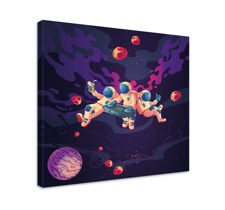 Videgoames canvas astronauts gaming together - TenStickers