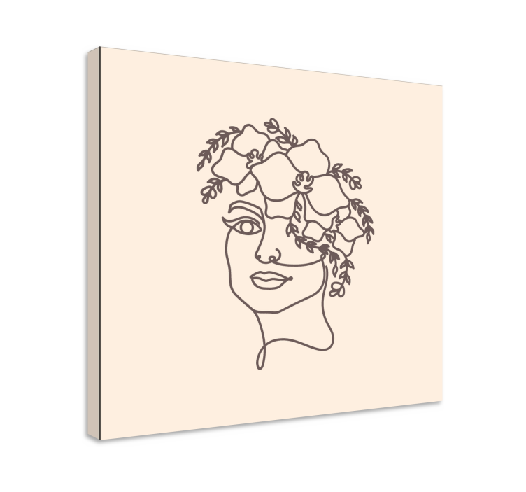 Silhouette minimalist cute woman flower canvas - TenStickers