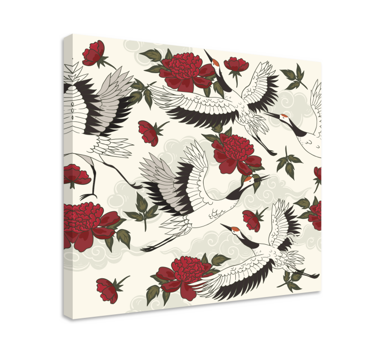 Mandala canvas cranes and blooms artwork - TenStickers