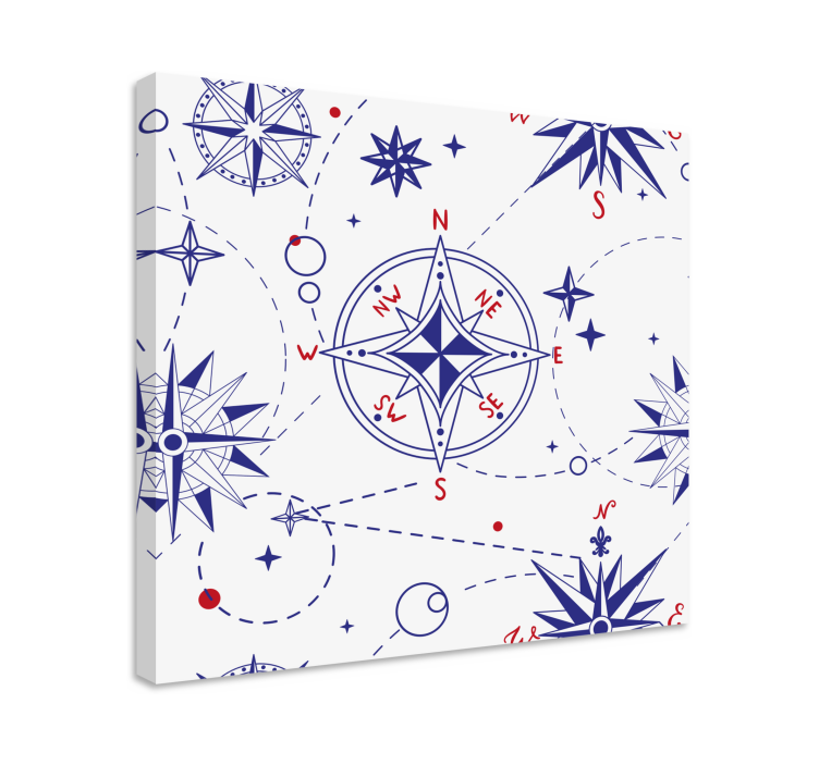 World map wall art compass star design - TenStickers