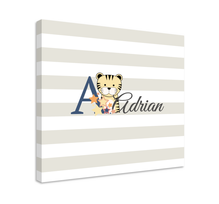Cute animals tiger with name canvas - TenStickers