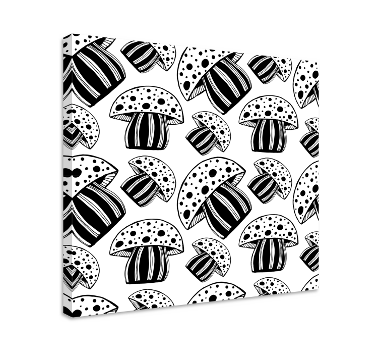 Black and white mushrooms retro canvas - TenStickers