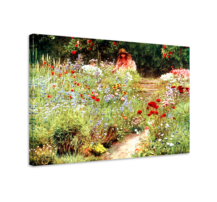 Flowers canvas girl in a floral garden - TenStickers