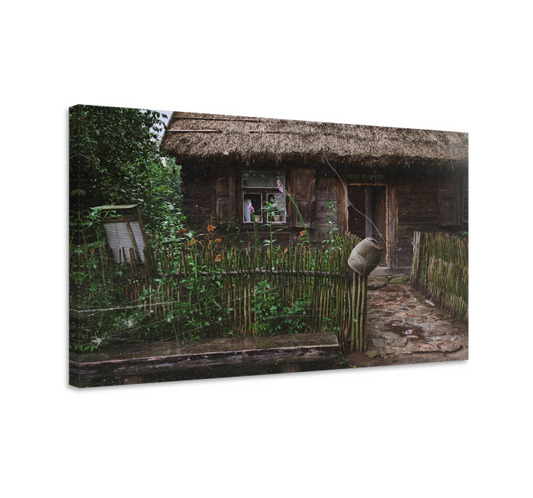 Rustic canvas wall art charming cottage entrance - TenStickers