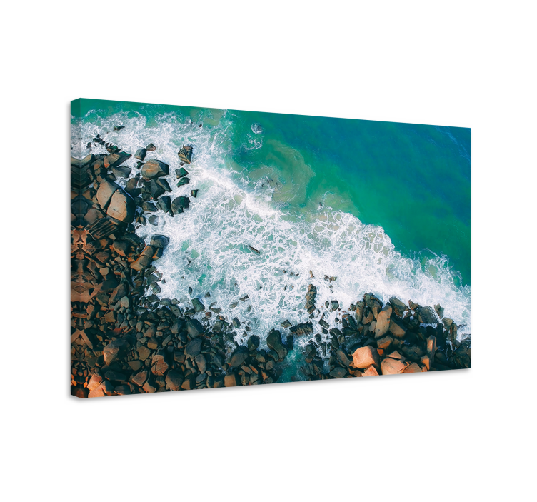Nautical canvas art ocean waves against rocks - TenStickers