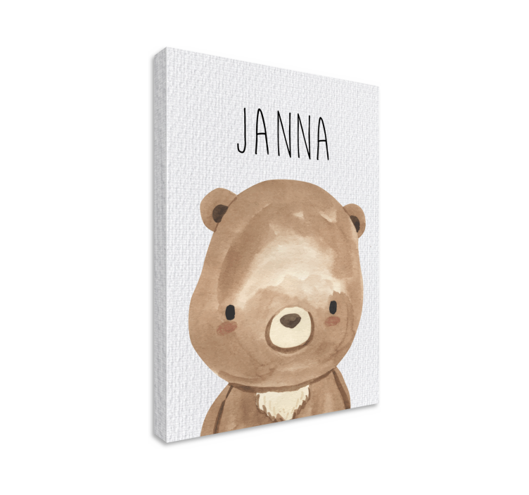 Baby bear with name childrens wall art canvas - TenStickers