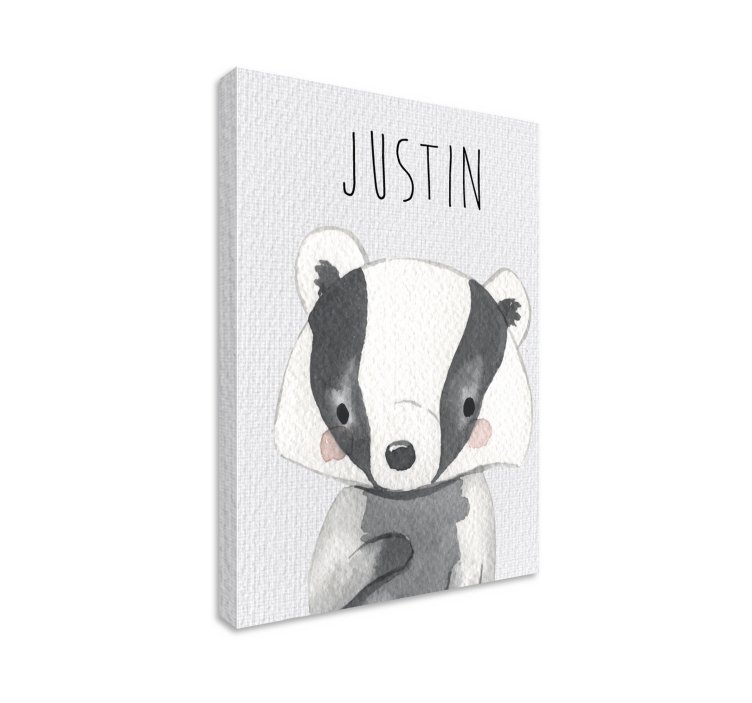 Baby badger with name childrens wall art canvas - TenStickers