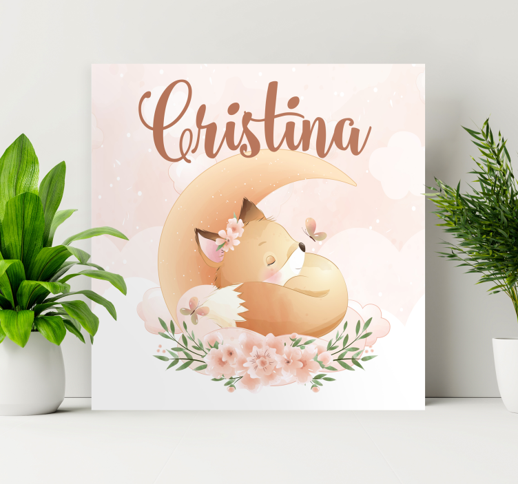 Cute fox for girl with name personalised canvas - TenStickers