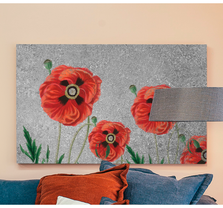 Artistic Polish poppies on grey flower canvas - TenStickers