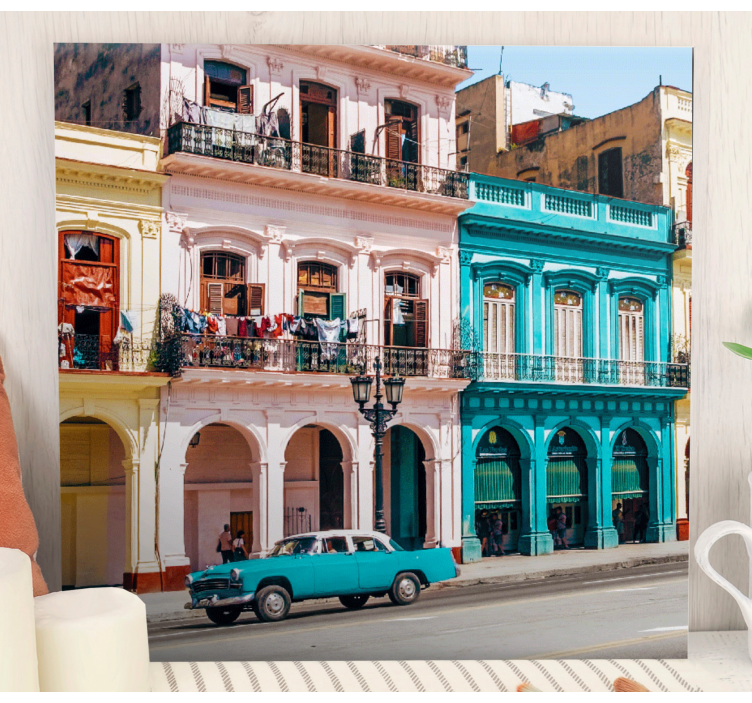 Blue and pink street and car canvas pictures - TenStickers