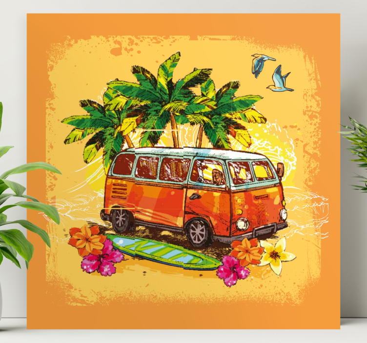 Colorful hippie caravan palm trees retro canvas - TenStickers