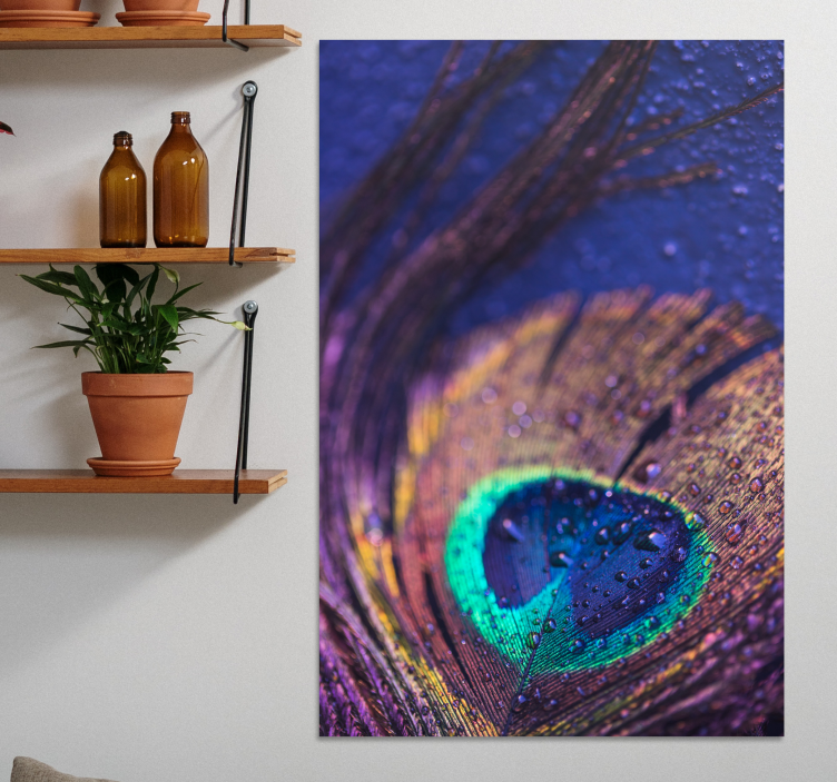 Flowers canvas with peacock feather detail - TenStickers