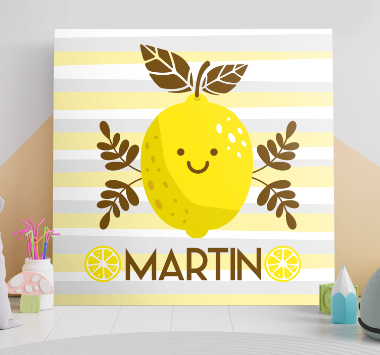 Fruit canvas wall art smiling lemon emblem - TenStickers