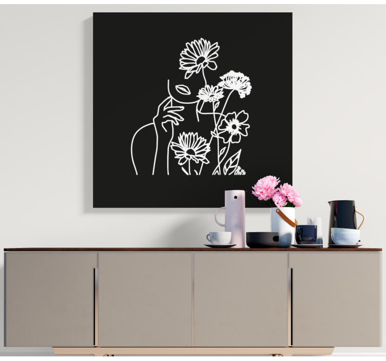 Minimalistic women floral design flower canvas - TenStickers