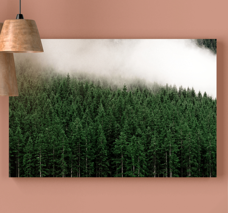 Misty evergreen forest tree canvas wall art - TenStickers