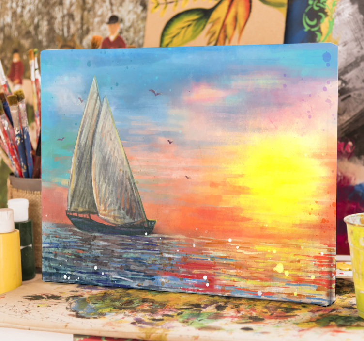 Sailboat Sunset Seascape nautical canvas art - TenStickers
