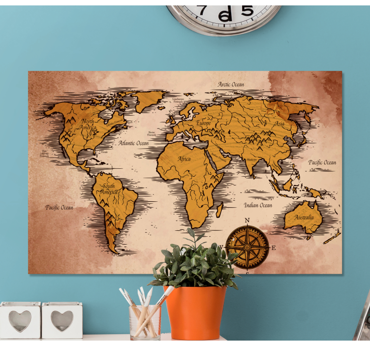 Vintage with names world map canvas - TenStickers