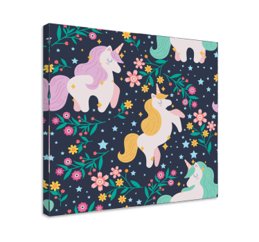 Flowers and stars unicorn canvas wall art - TenStickers