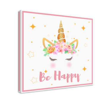 Unicorns phrase be happy unicorn canvas wall art - TenStickers