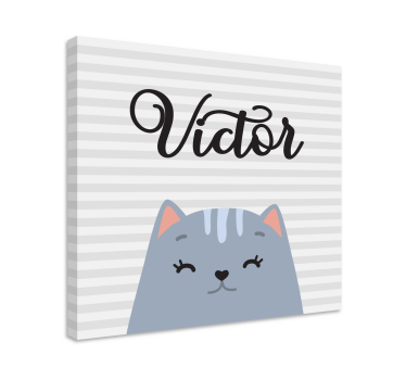 Cartoon cat with custom name wall pictures for nursery - TenStickers
