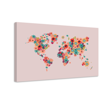 Cartoon flower  world map art canvas - TenStickers