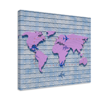 Wood and purple world map art canvas - TenStickers