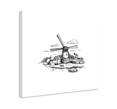 Black and white village drawing wall pictures for nursery - TenStickers