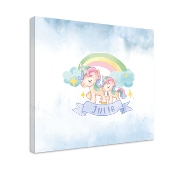 Happy unicorns over a rainbow customisable canvas prints - TenStickers
