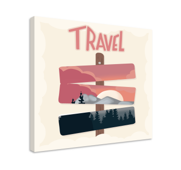 Road signs travelling illustration canvas art - TenStickers