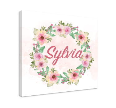 Watercolour spring flowers with name customized canvas print - TenStickers