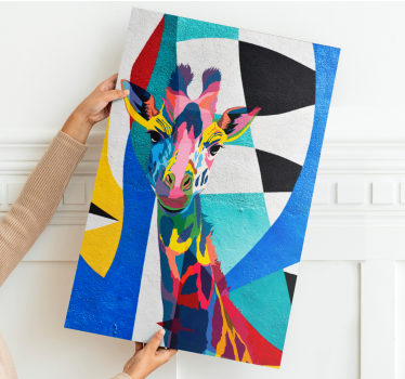 Abstract Colorful Giraffe geometric framed canvas - TenStickers