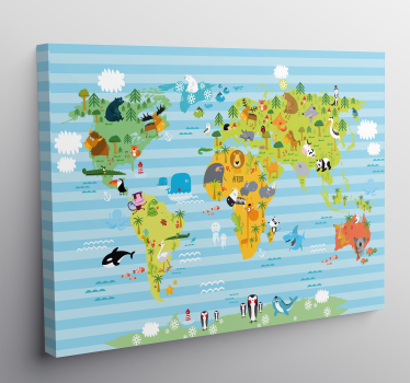 Animals world map art canvas - TenStickers