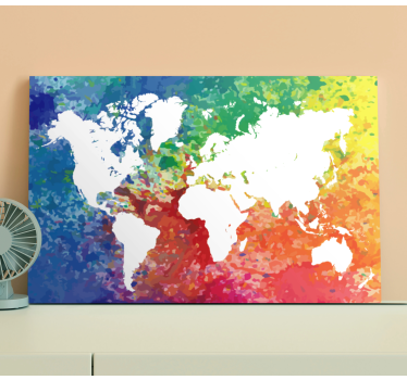 Artistic colorful sillhouette world map art canvas - TenStickers