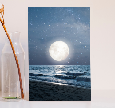Beautiful moonlight over ocean full moon landscape wall canvas - TenStickers