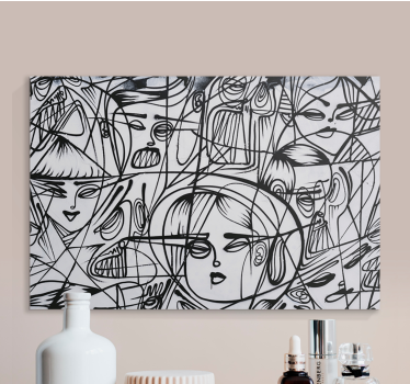 Black and white abstract faces canvas art - TenStickers