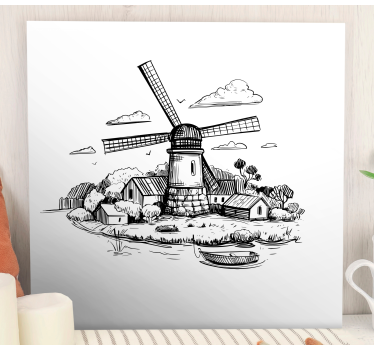 Black and white village drawing wall pictures for nursery - TenStickers