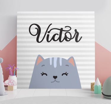 Cartoon cat with custom name wall pictures for nursery - TenStickers