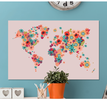 Cartoon flower  world map art canvas - TenStickers