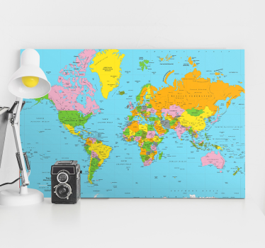 Coloured Atlas world map art canvas - TenStickers