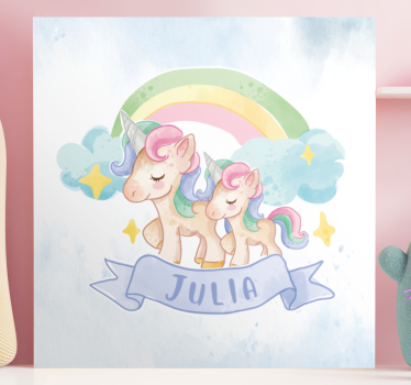 Happy unicorns over a rainbow customisable canvas prints - TenStickers