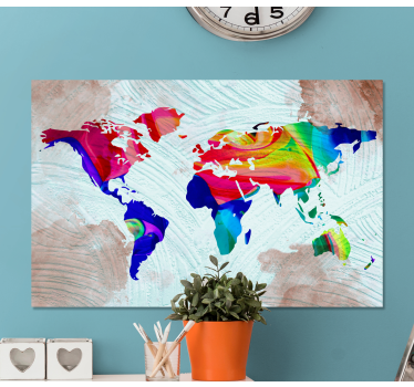 Multicolor artistic world map art canvas - TenStickers