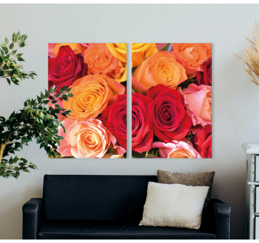 Orange red and pink roses floral canvas - TenStickers