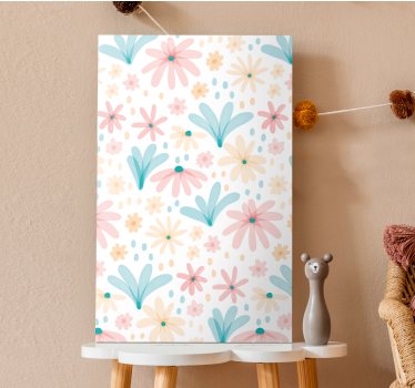 Pastel color flower pattern framed canvas - TenStickers