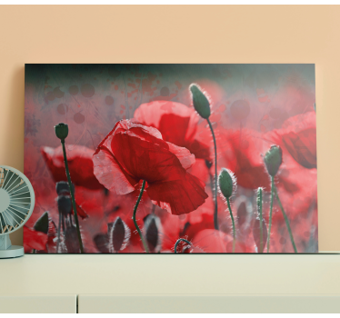 Red and green poppy field floral canvas - TenStickers