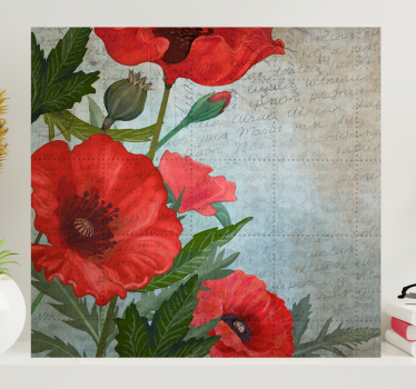 Red and white vintage poppies floral canvas - TenStickers