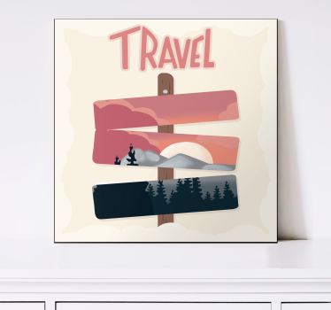 Road signs travelling illustration canvas art - TenStickers